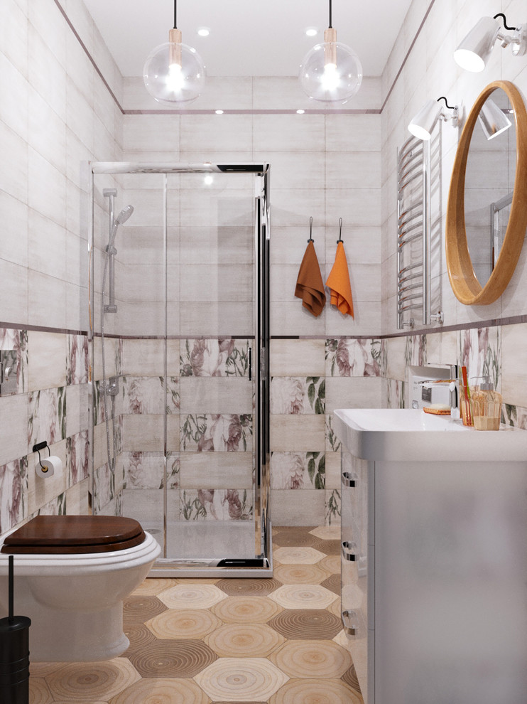 Санузел маленький с душевой кабиной в ЖК Лайнер