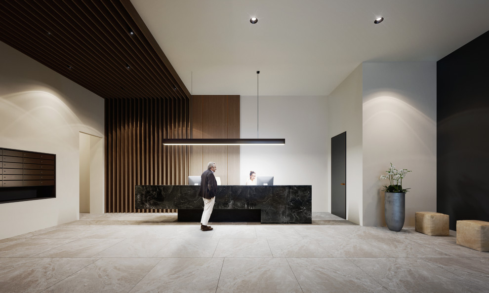 Обложка проекта: Ресепшн и входная зона в ЖК. Общественный интерьер.