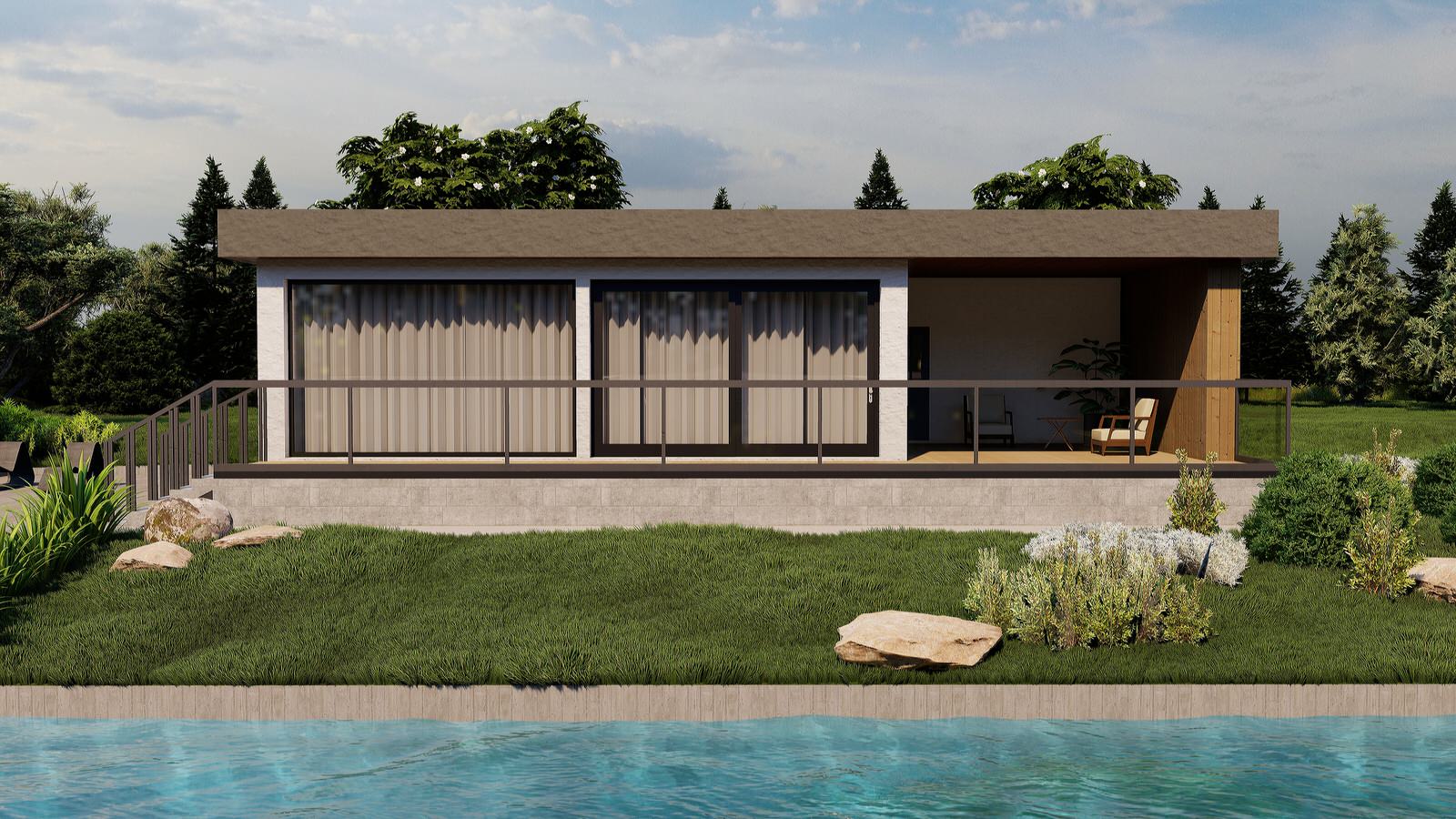 Обложка проекта: Летний одноэтажный дом с кухней-гостиной и спальней