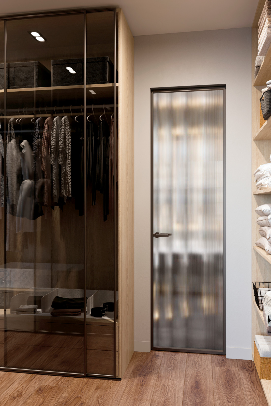 Ванная комната с гардеробной (мастер спальня). Ванная отделана керамогранитом