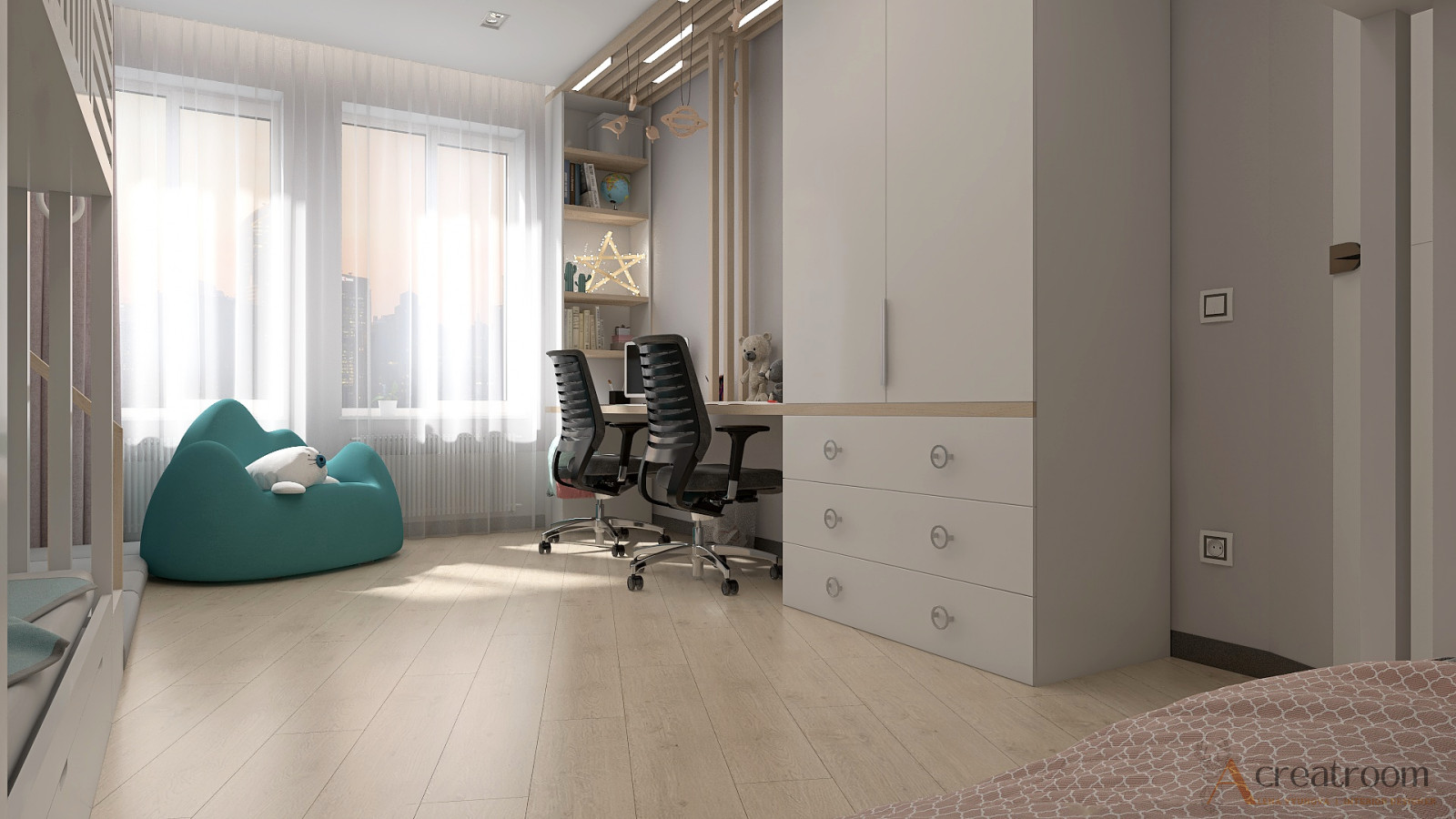 Проект детской комнаты для двух девочек