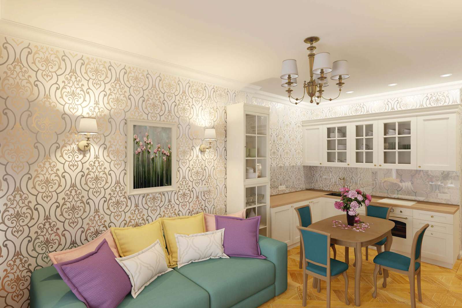 Двухкомнатная квартира 61м2 в ЖК "Соколиный форт" в стиле неоклассика