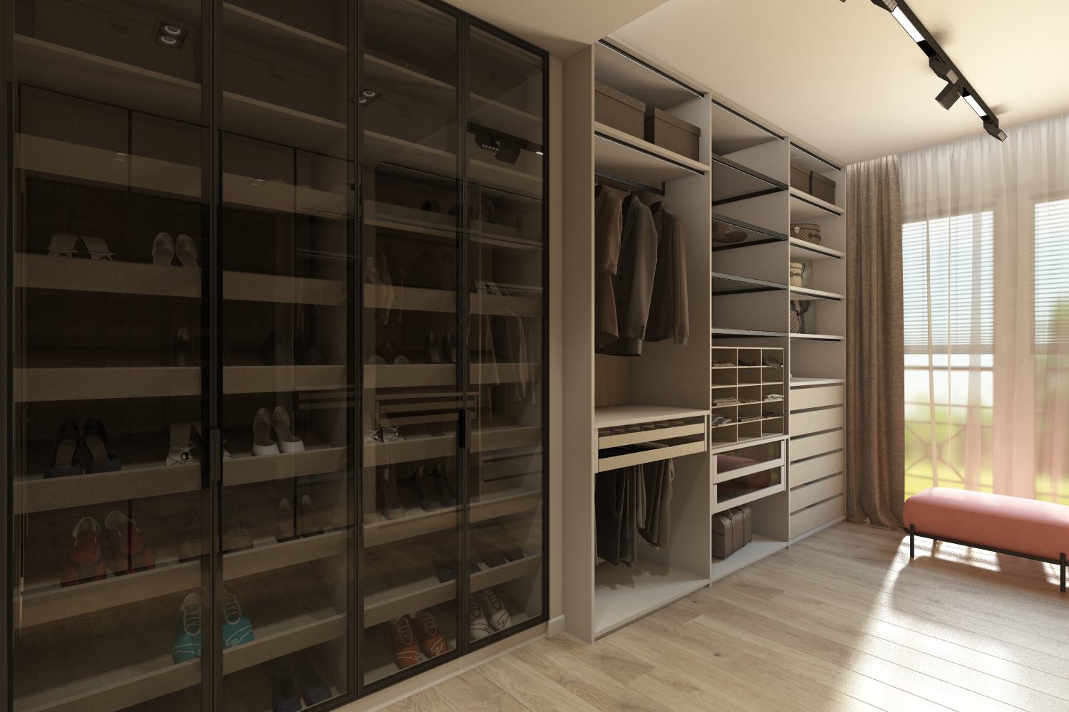 Спальня и гардеробная в индивидуальном жилом доме пос. Ново-Дорожный