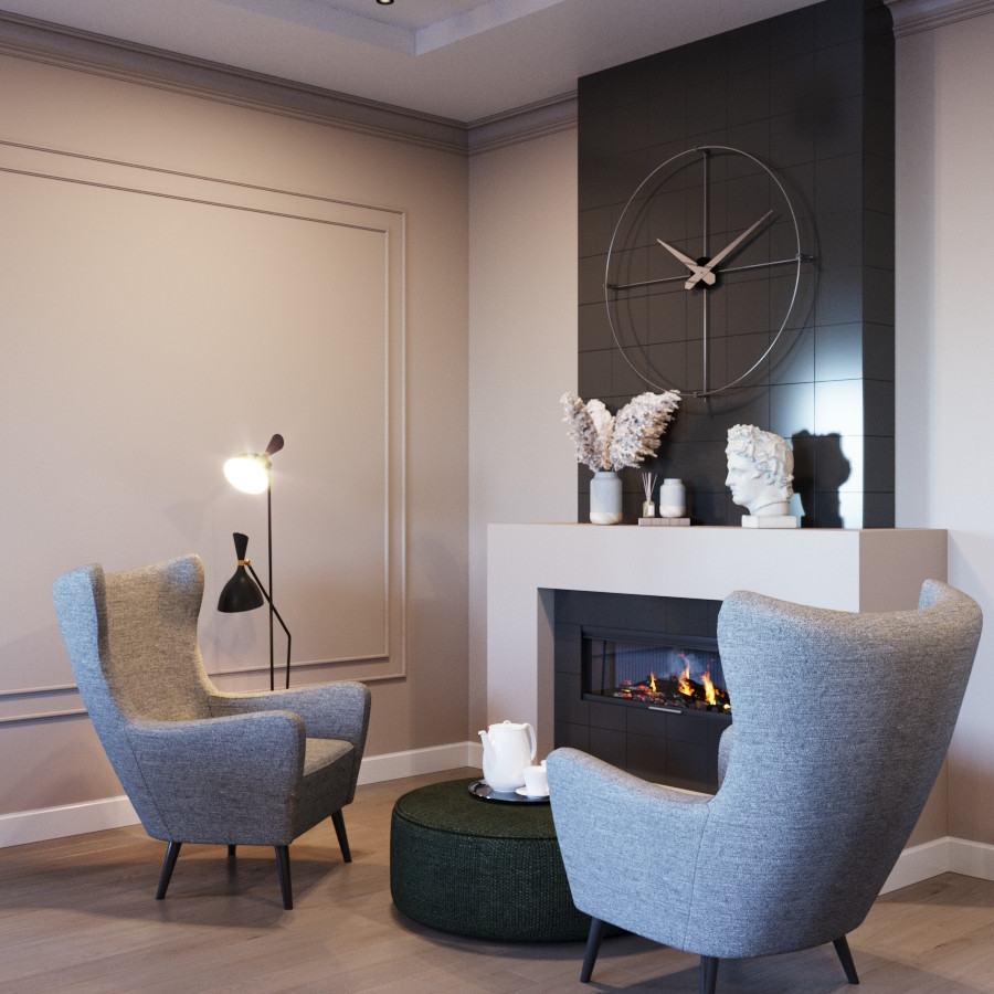 Коттедж с камином, современная классика