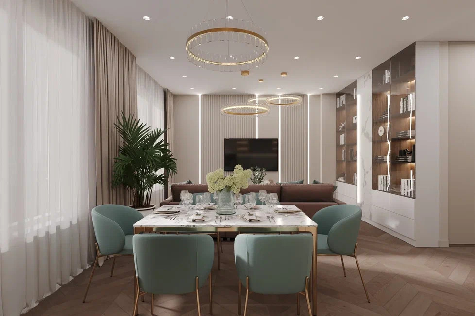 Ремонт квартиры в теплых тоннах с акцентами в нежно голубом цвете