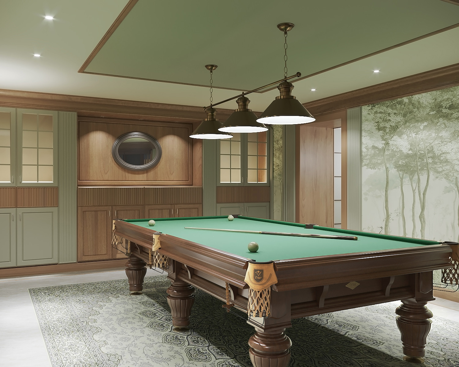 Бильярдная и рабочая комната в цокольном этаже
