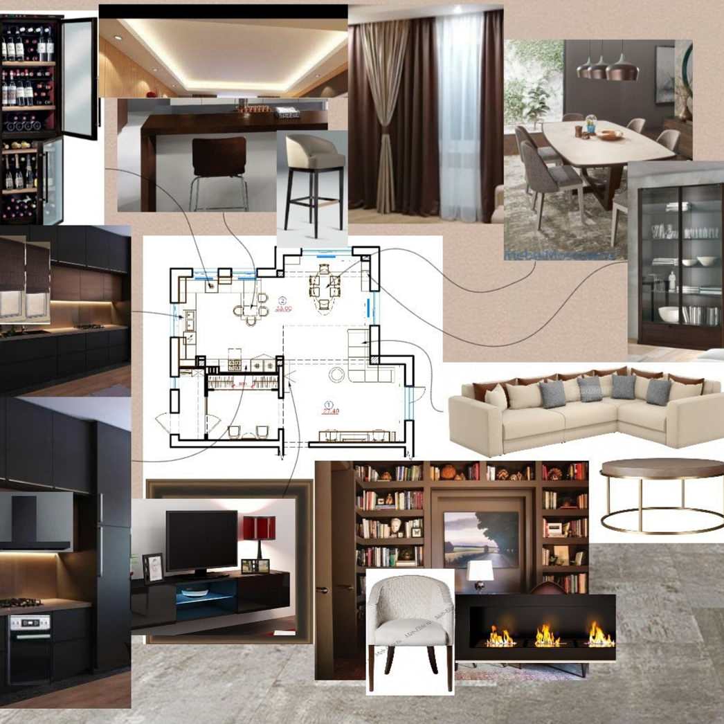 Обложка проекта: Составление коллажа кухни - гостиной