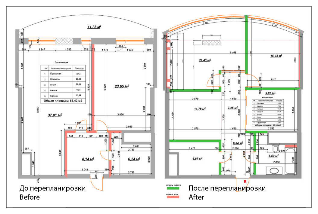 Перепланировка  2 комнатной квартиры