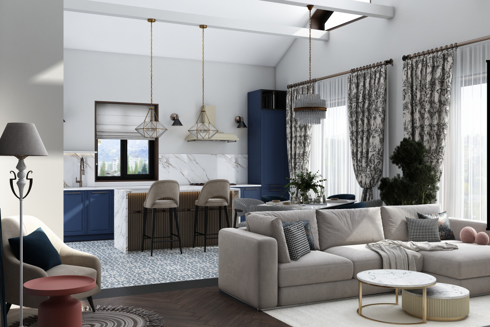 Кухня-гостиная в коттедже 1