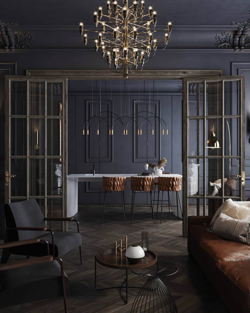 Black interior for a bachelor in St. Petersburg, 75m2