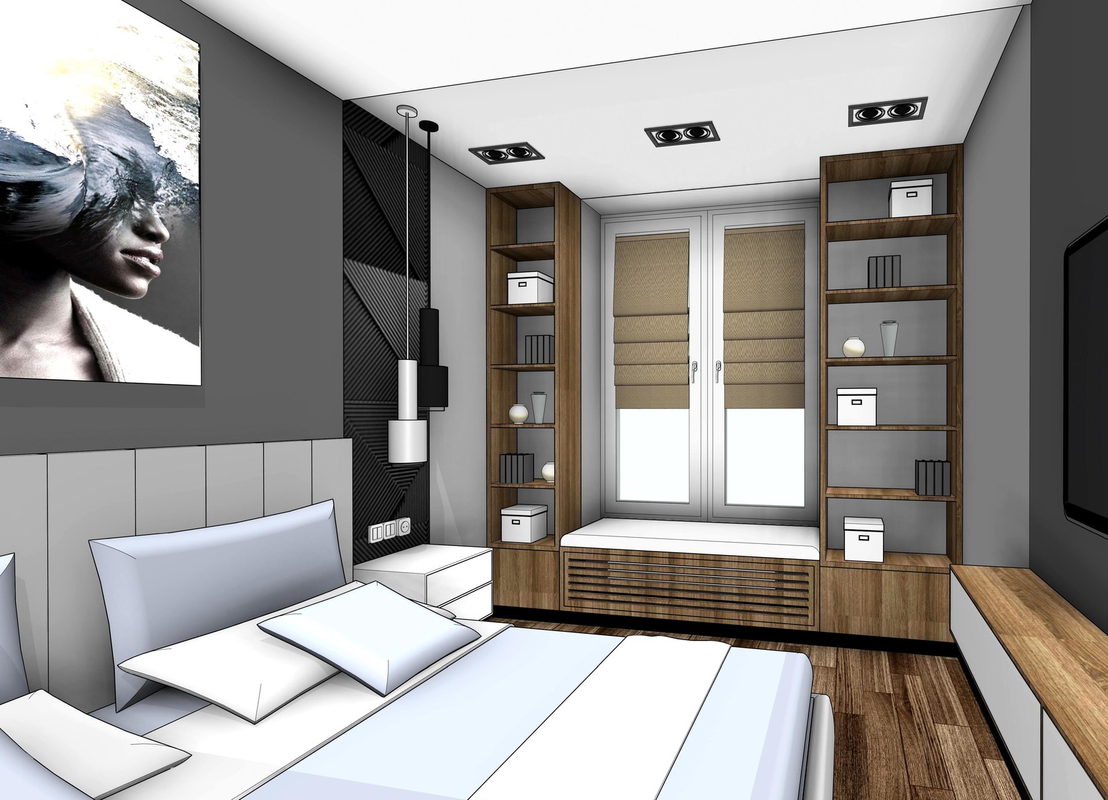 Квартира в новостройке для молодой семьи (графичная подача проекта)