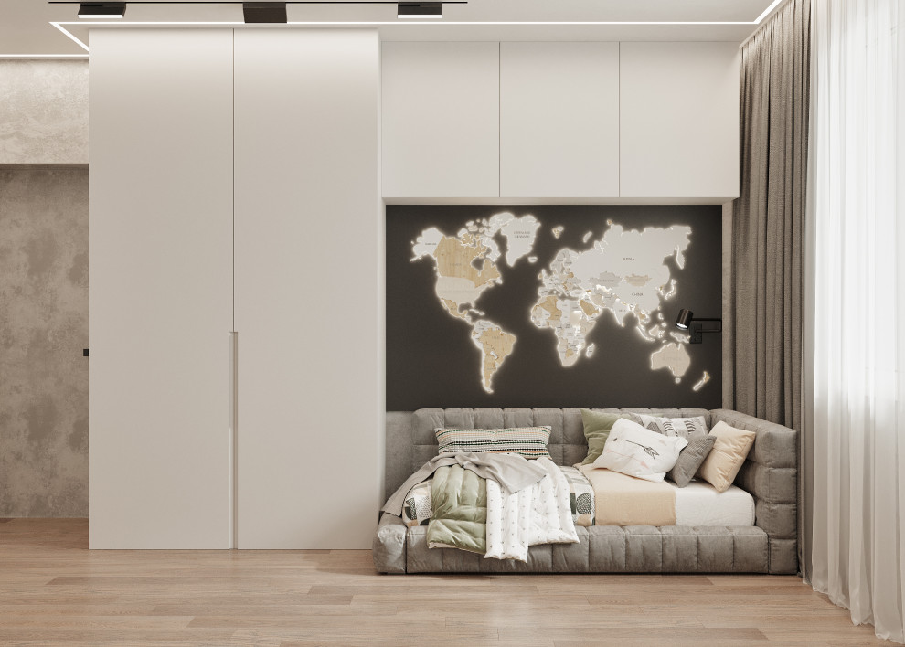 Трехкомнатная квартира для семьи из 4 человек с монохромным интерьером