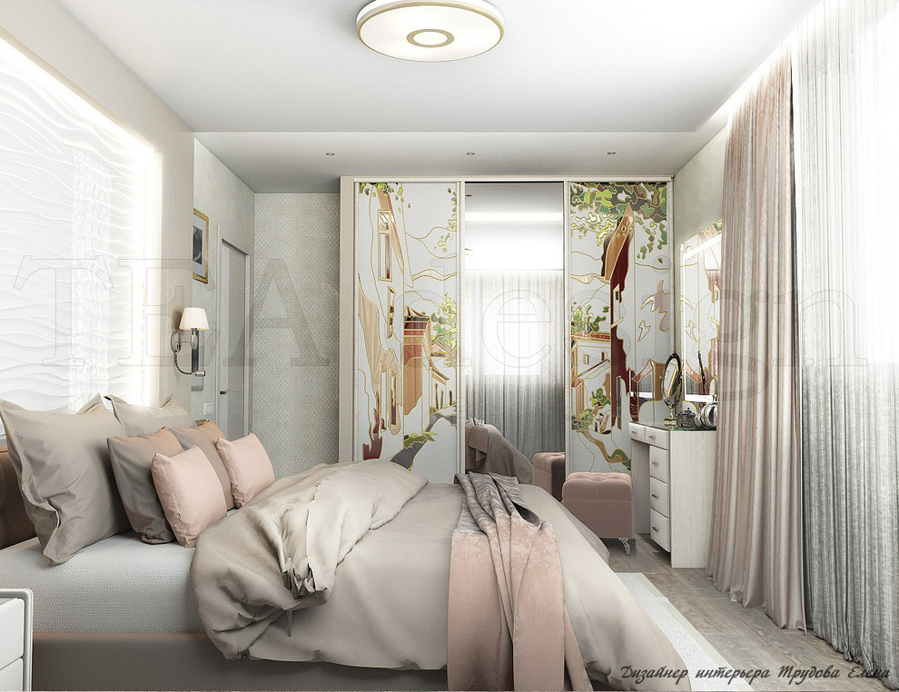 Спальня в бежево-розовых тонах