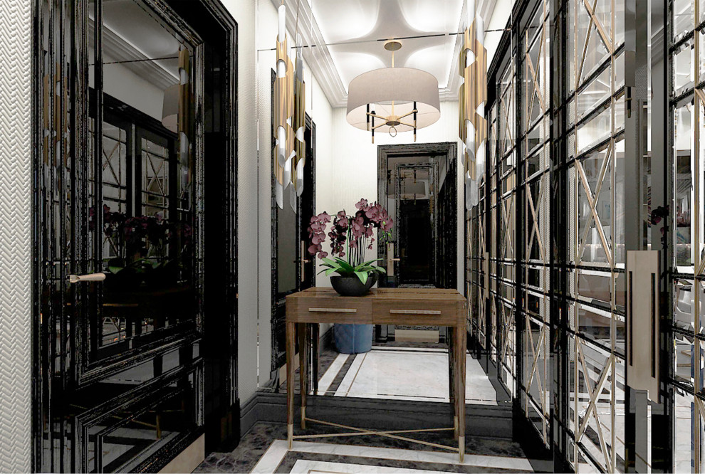 Гостиная с камином ArtDecoю. Квартал Redside