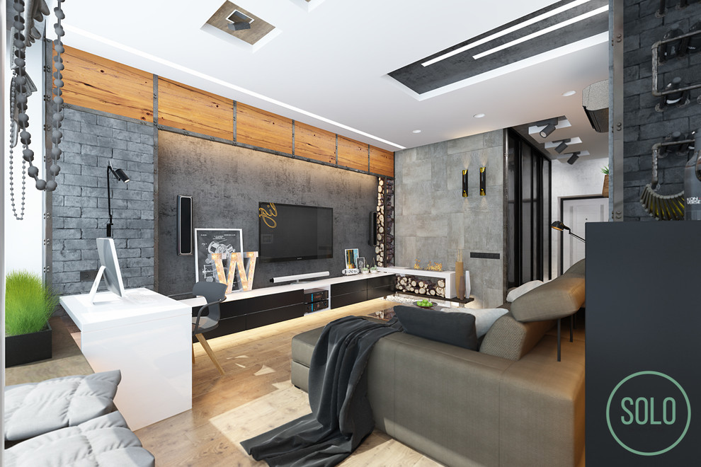 Modern Interior with loft elements for young couple