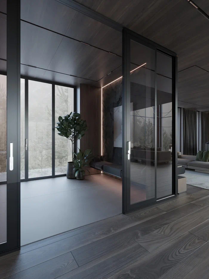 Главная зона в интерьере дома в КП Променад