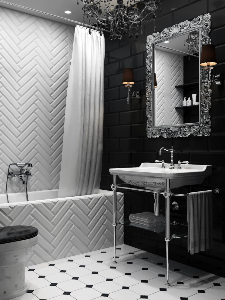 Черно-белая ванная