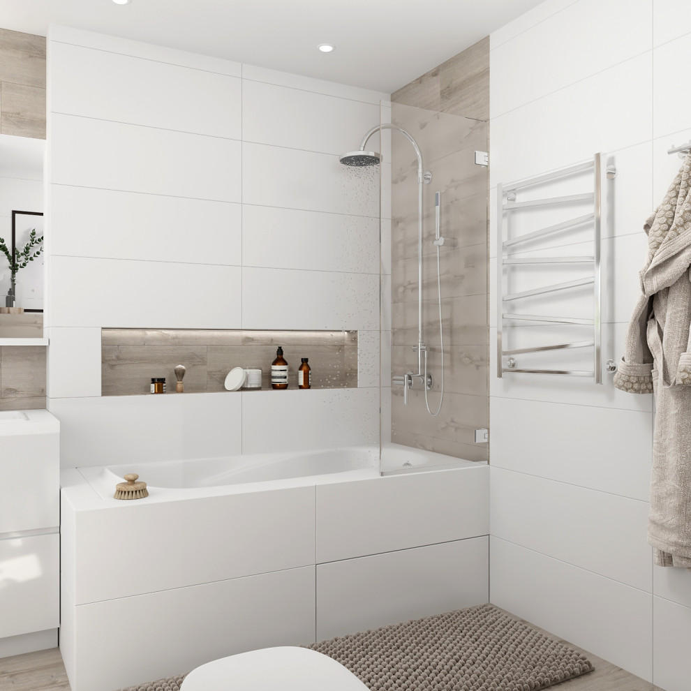 Дизайн интерьера ванной комнаты в загородном доме.