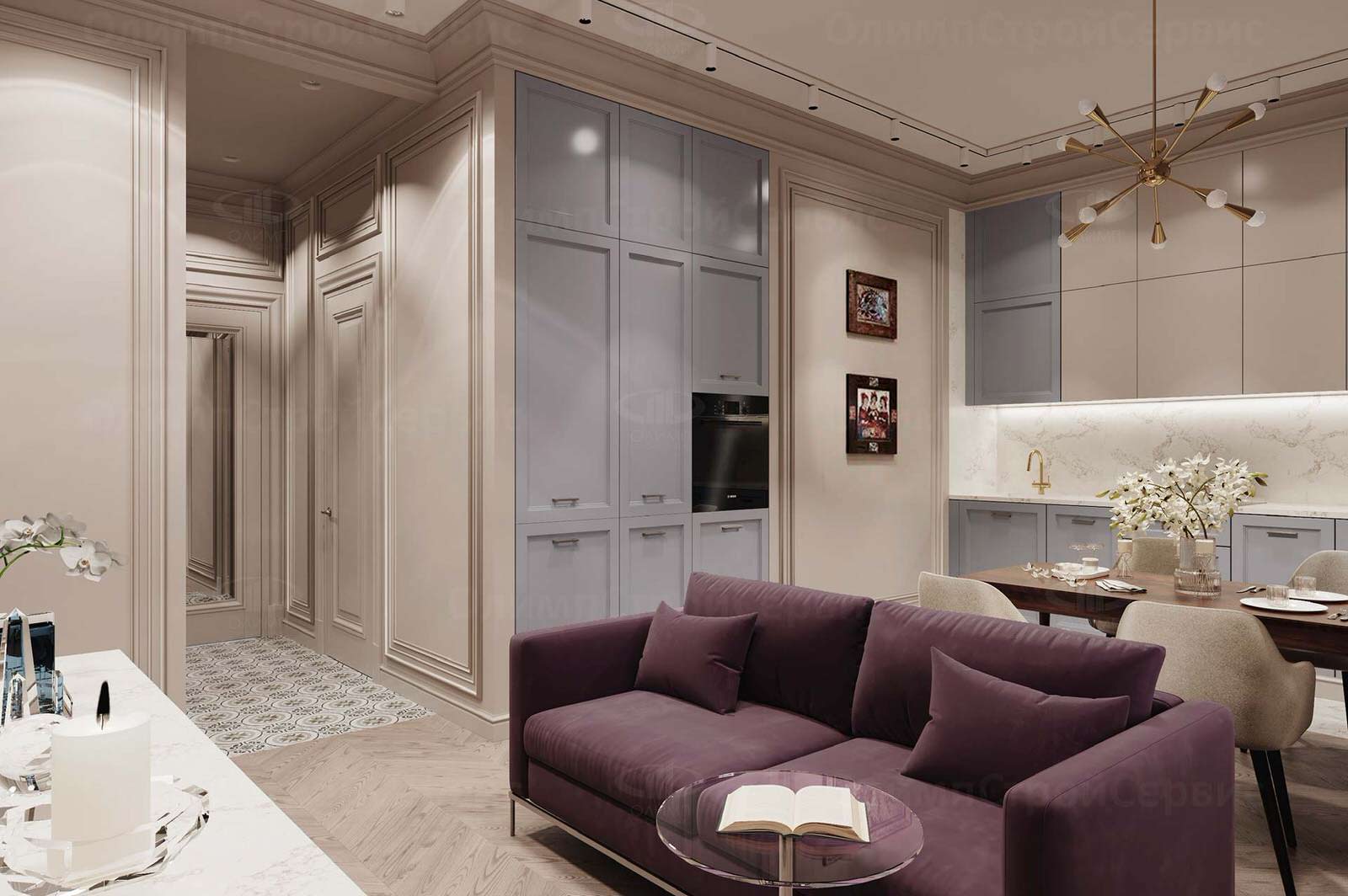 ЖК Врубеля, 4: дизайн интерьера евродвушки 60 кв.м. в стиле «Неоклассика»