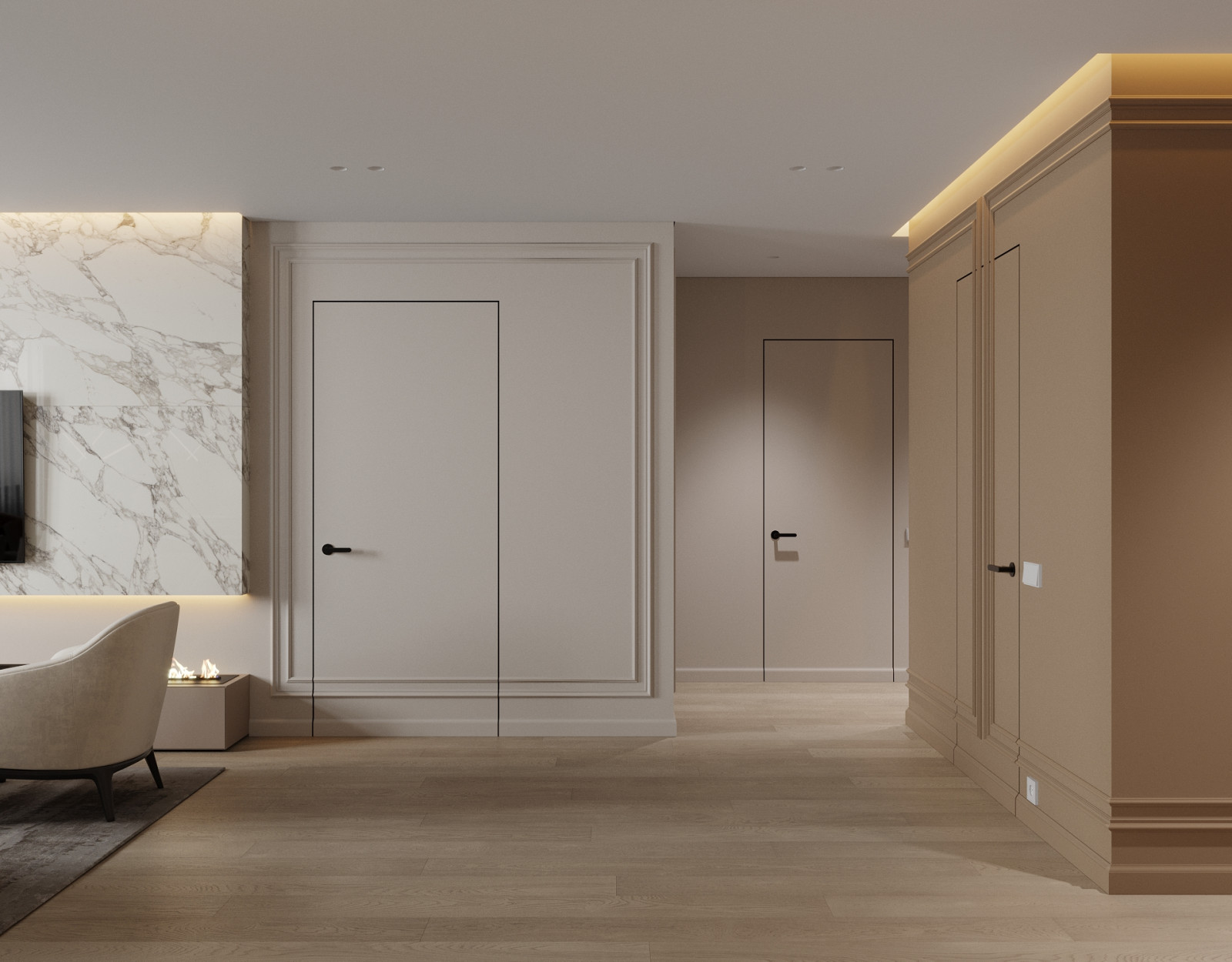 Сокол, 100кв.м. нежный интерьер в бежевых тонах