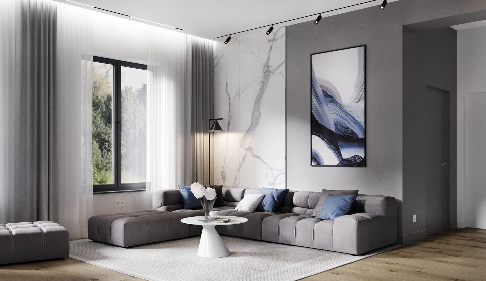 Дизайн проект двухэтажного частного дома в серых тонах