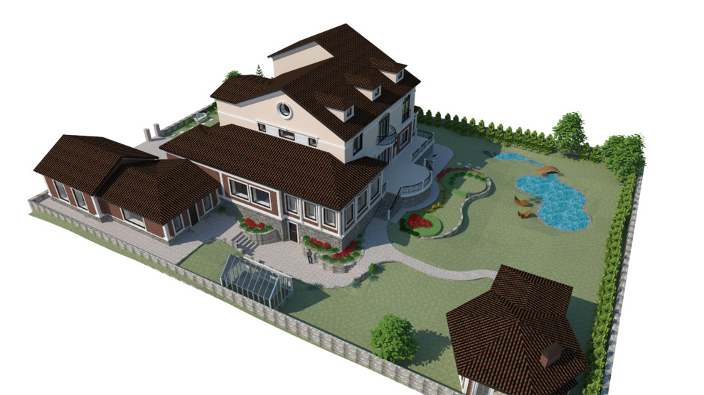 Разработка фасадов коттеджа и благоустройство прилегающей территории