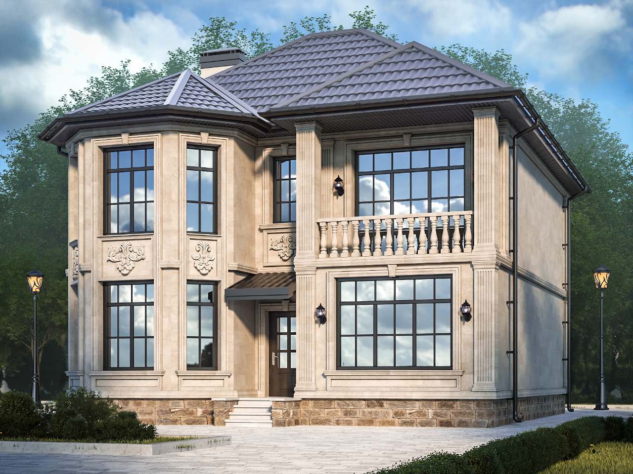 Фасад домовладения облицованный натуральным дагестанским камнем