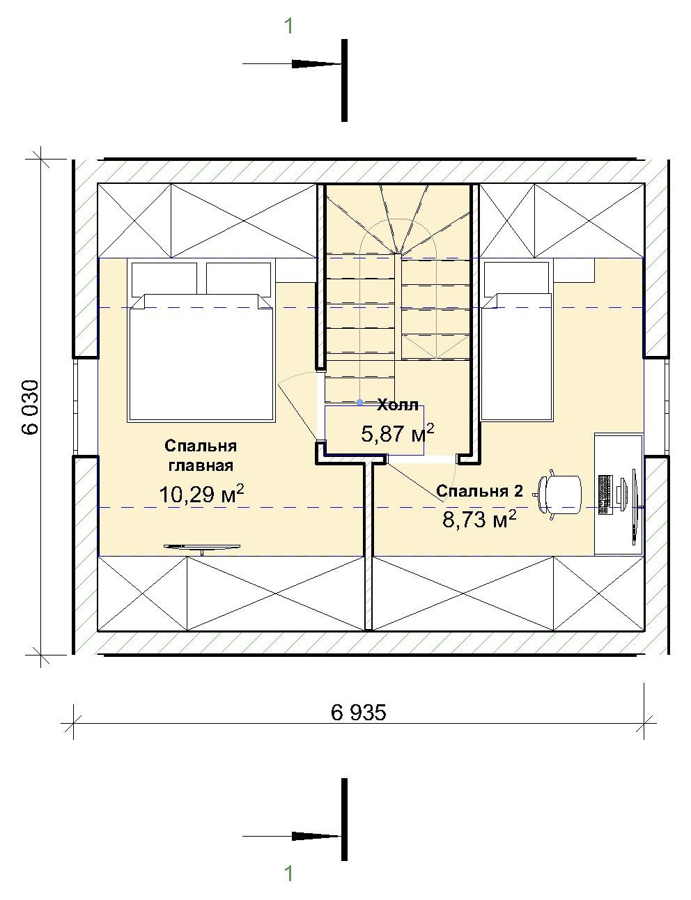 Обложка проекта: Двухэтажный дачный дом 6х7 с мансардой из газобетона под ключ