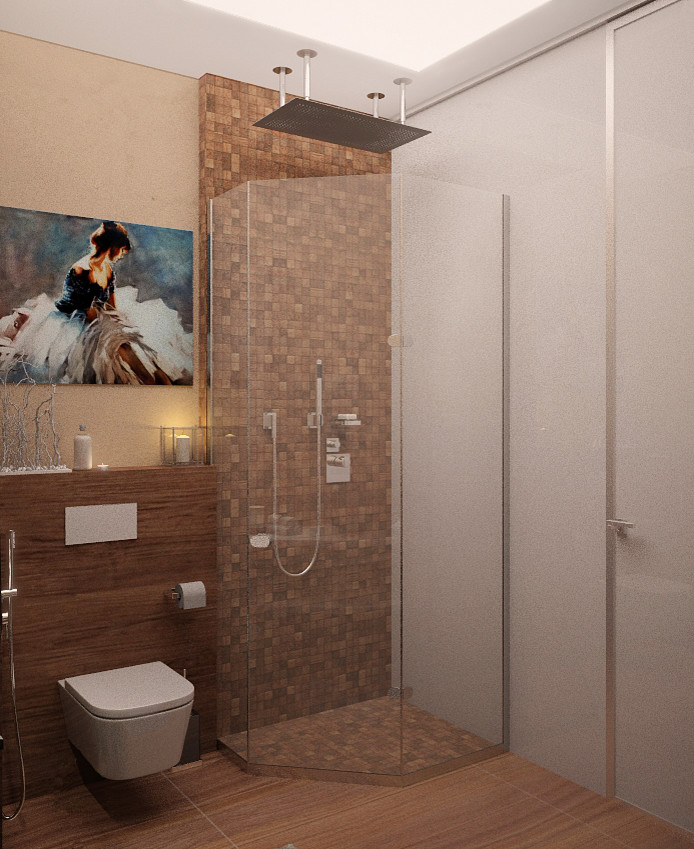 Ванная в квартире со смарт-стеклом и Умным домом в Москве