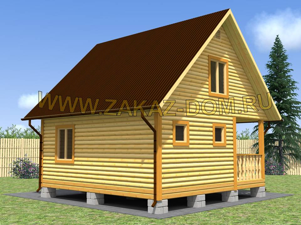 Проект бани с мансардой из бруса (6х6 м) : 2Б-14