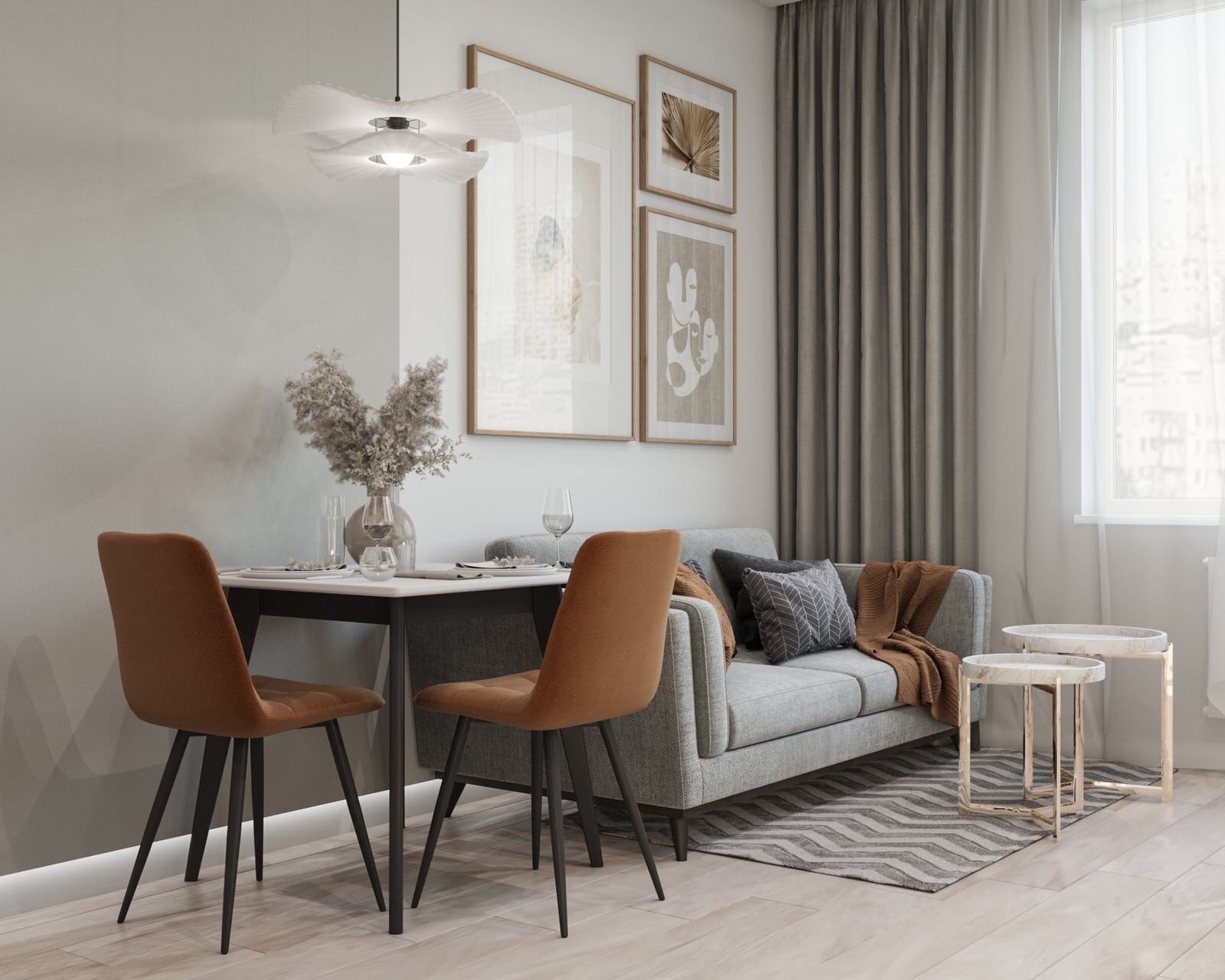 современная двушка в светлых тонах