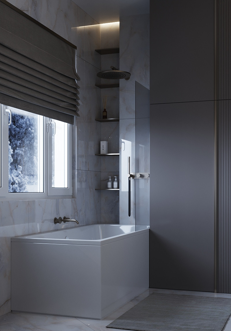 Дизайн интерьера ванной комнаты для проекта дома в поселке Европейском