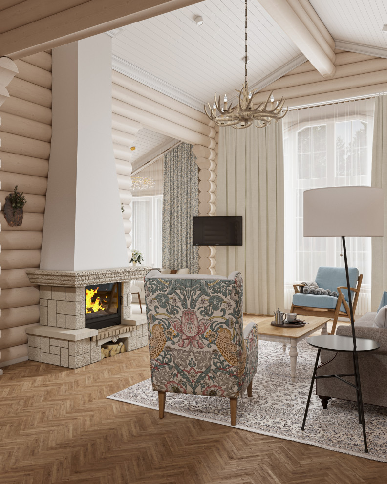 Авторский дом из бревна 135 м² для семьи с двумя детьми в КП Золотые Сосныкамин,