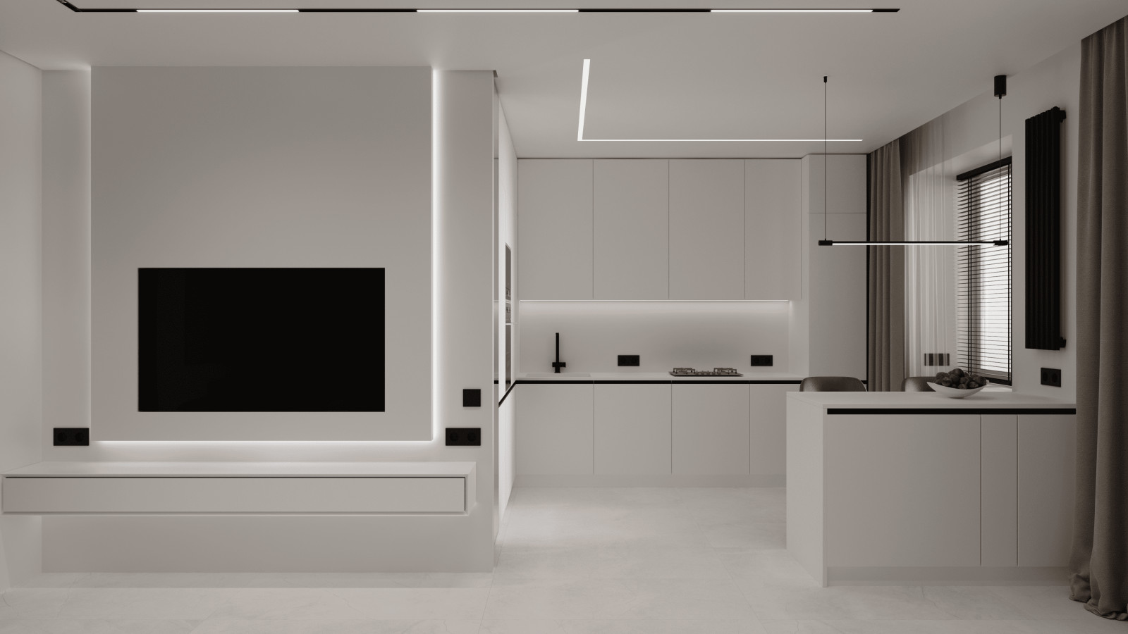 Обложка проекта: Монохромный минимализм в дизайне квартиры 100 кв. м. для семейной пары