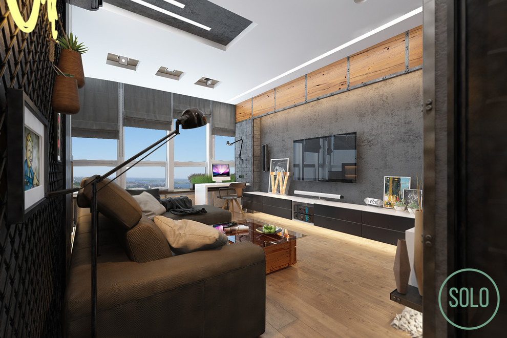 Modern Interior with loft elements for young couple