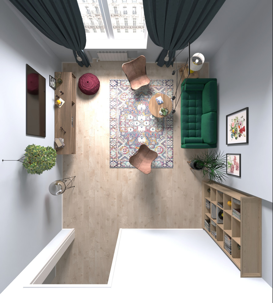 Гостиная с зеленым диваном