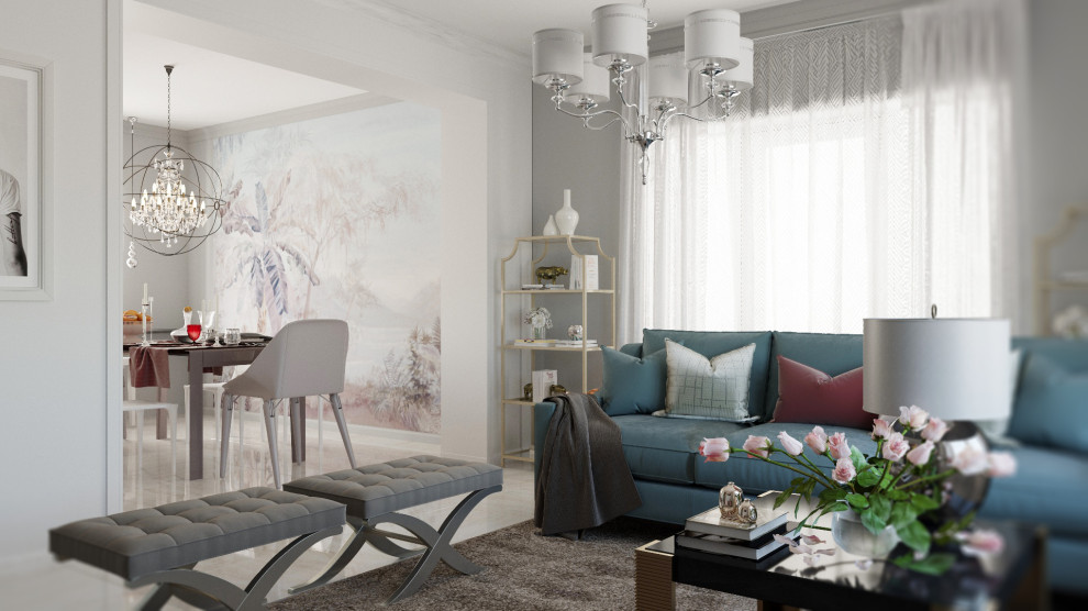 Обложка проекта: Интерьер кухни-гостиной в коттедже для семьи из 4 человек