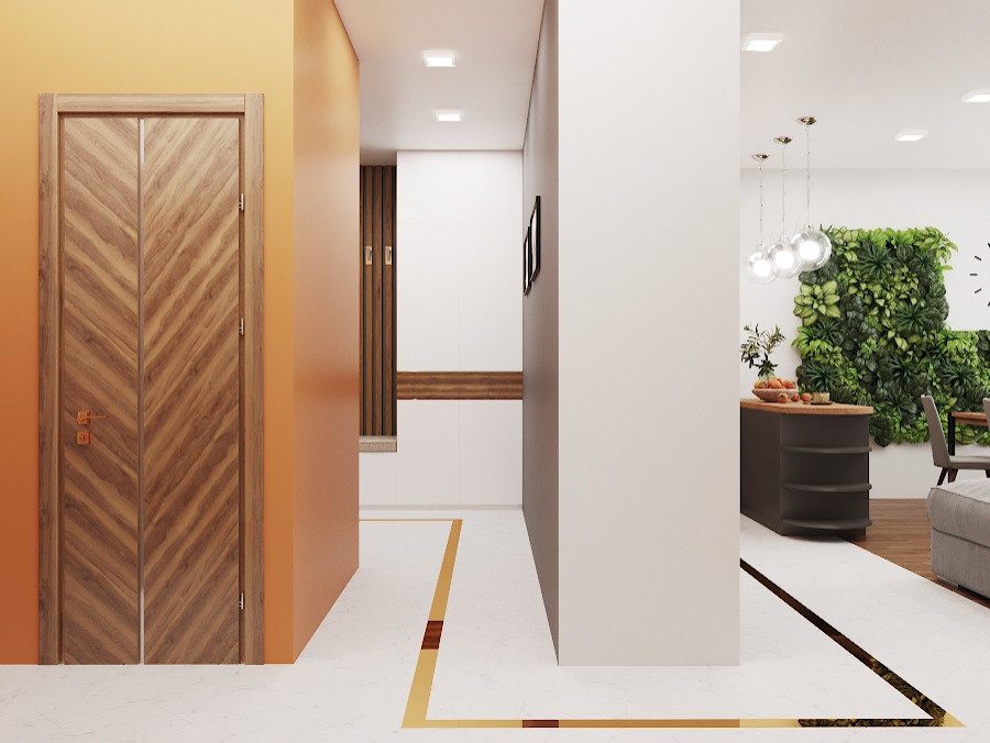 Интерьер квартиры в оранжево-сером