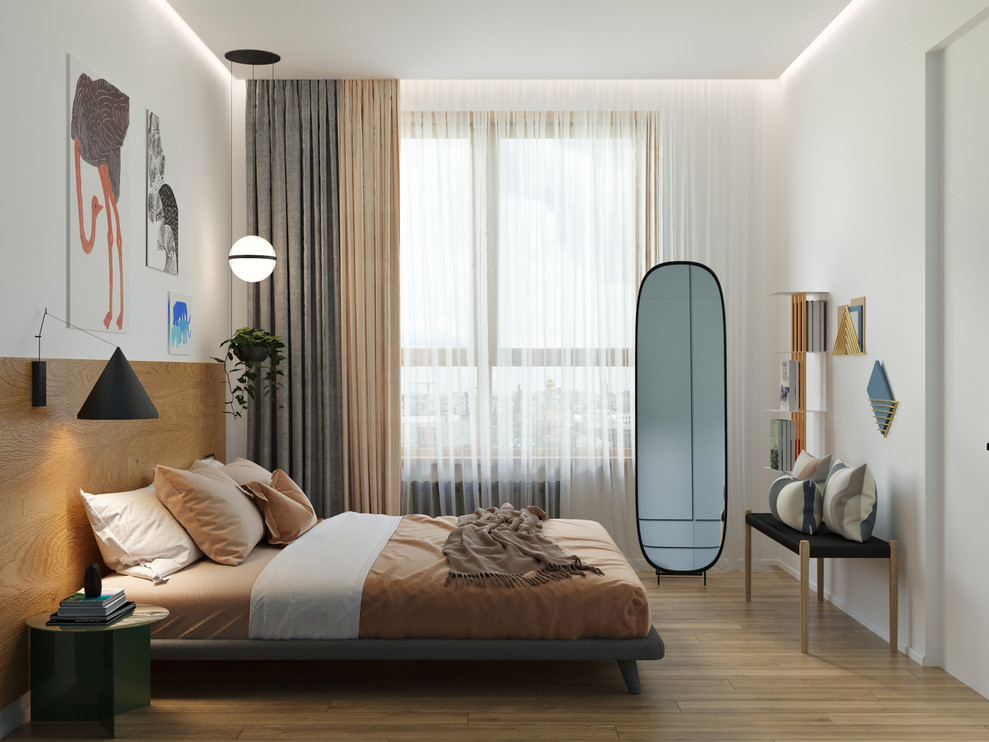 Двухкомнатная квартира с зеленой перегородкой в гостиной