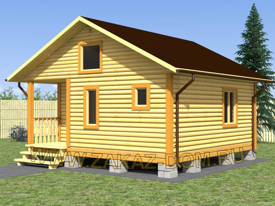 Проект одноэтажной бани из бруса (6х6 м) : Б-102