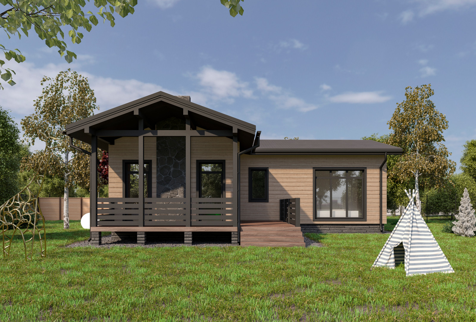 Эскизный проект. Одноэтажный дачный дом. Тульская область. 2020 г.