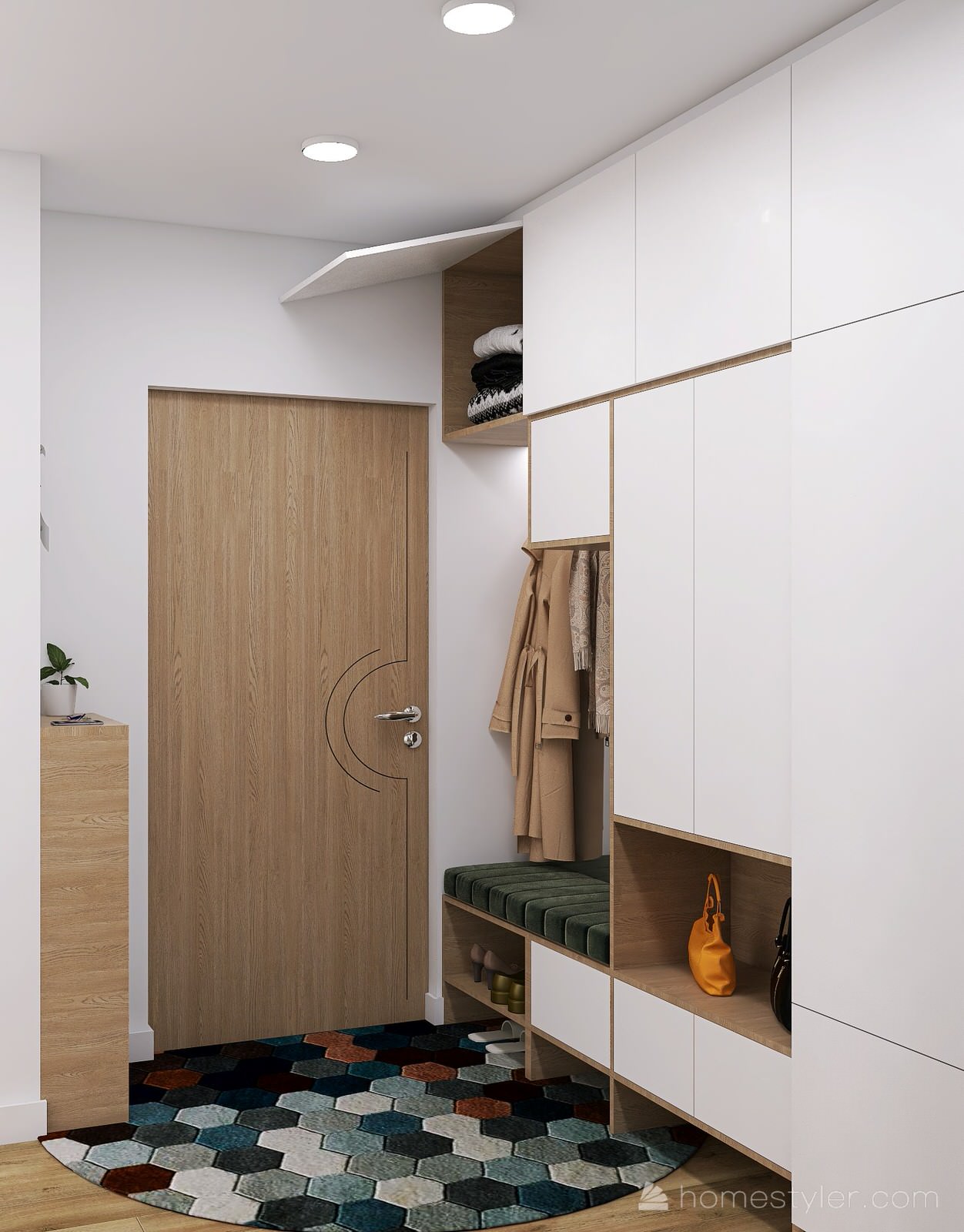 Прихожая в трехкомнатной квартире для молодожёнов