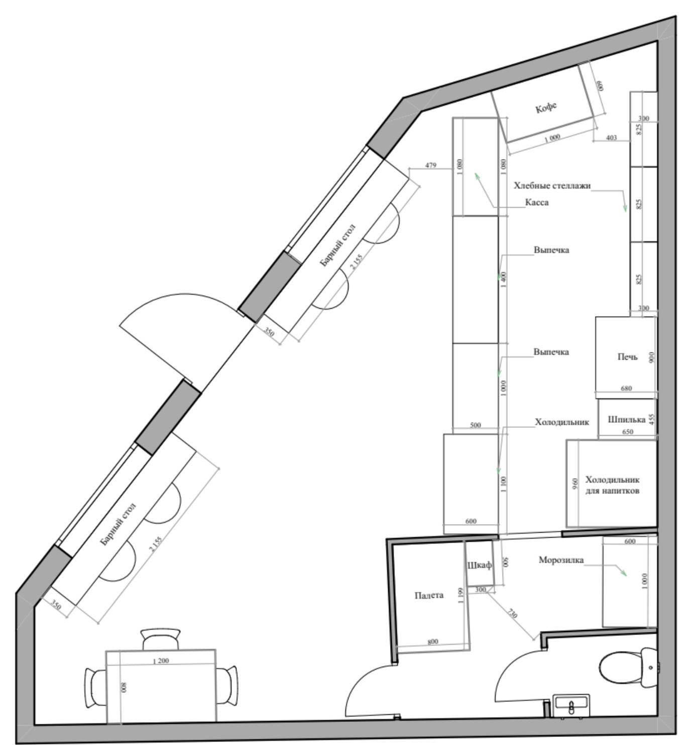 Кофейня Плюшки-Подружки в помещении нестандартной формы