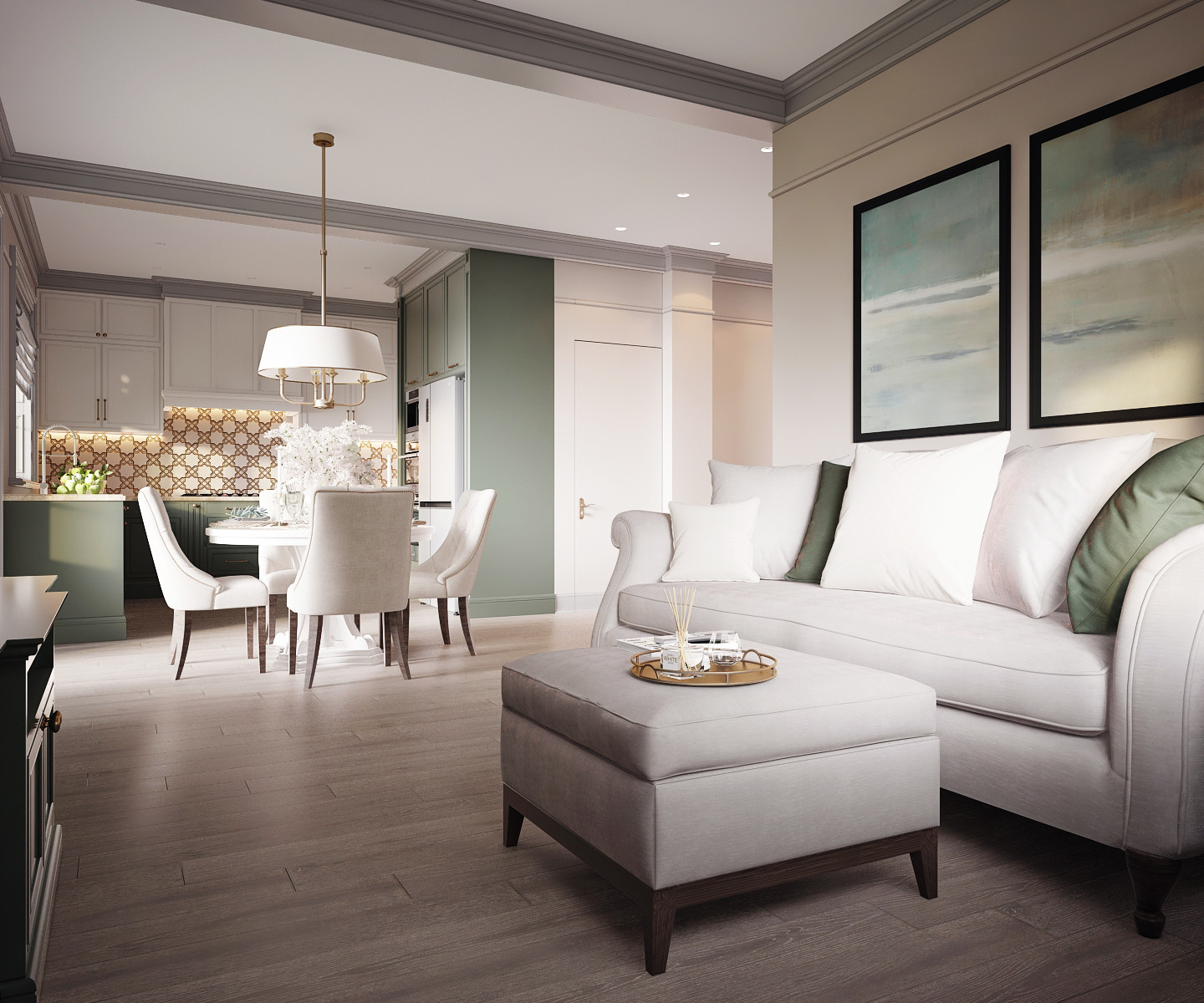 Рабочий проект Дом 200 квм. - Американский стиль. Работа над кухней-гостиной