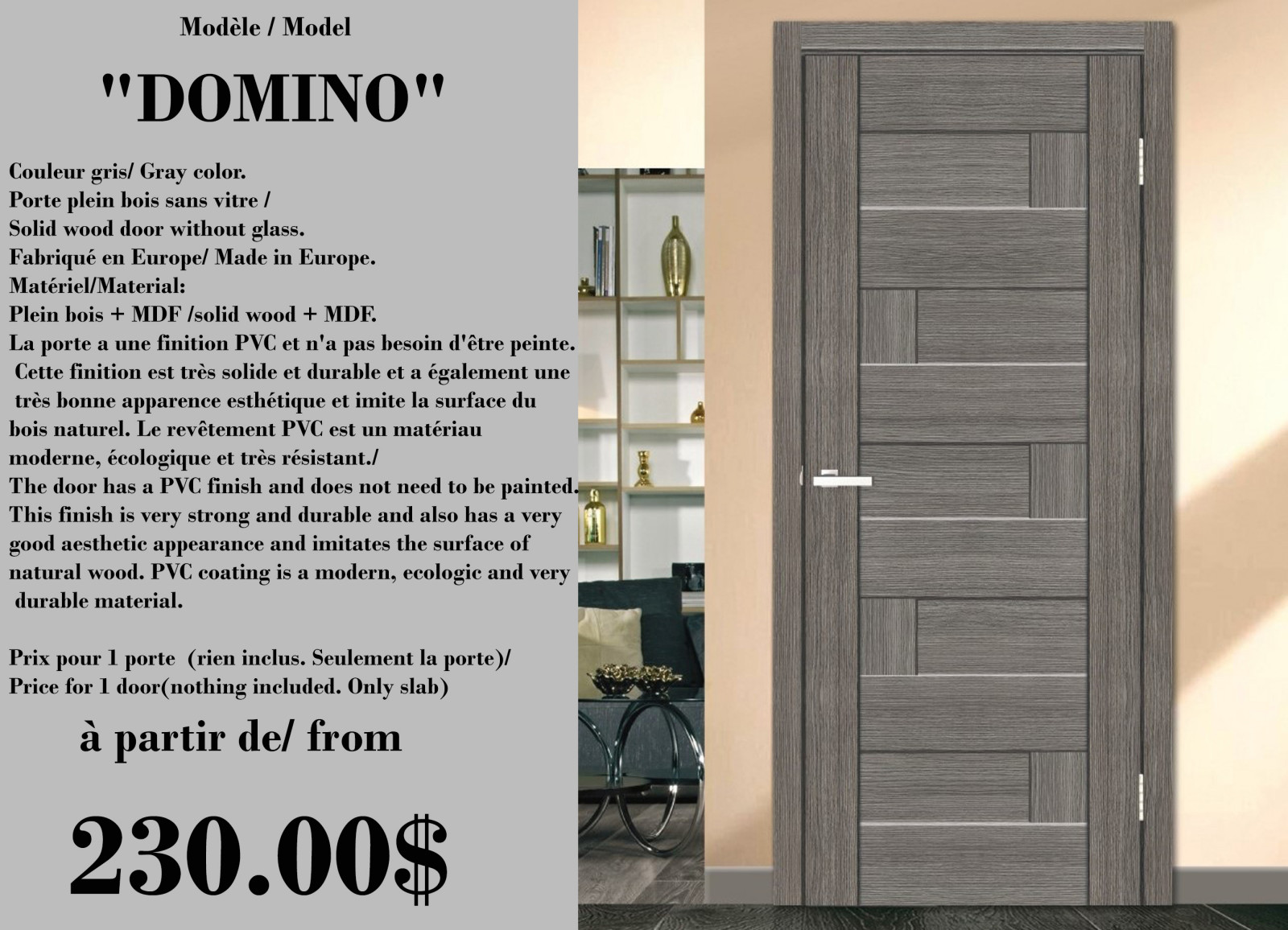 Обложка проекта: Interior door "DOMINO'', gray, with. glasses, 30"x 80"