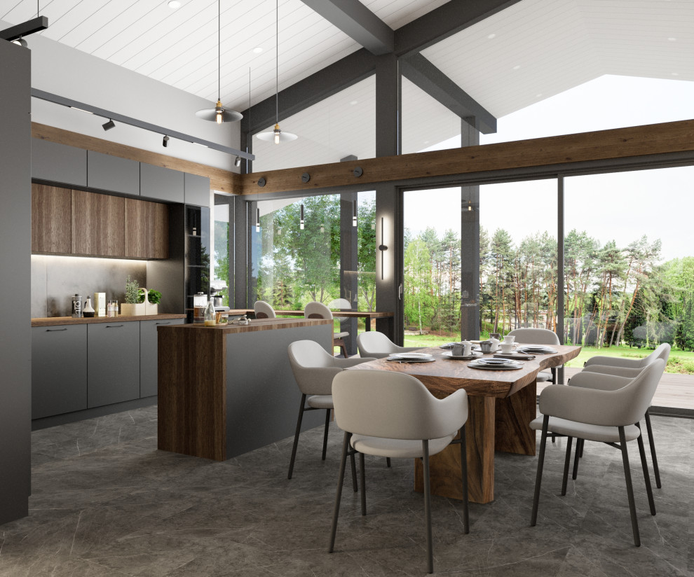 Дизайн кухни-гостиной в доме