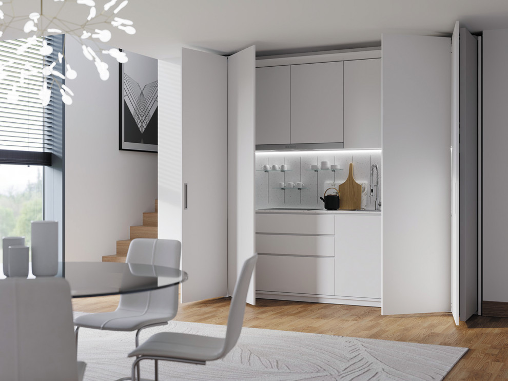 Скрытая кухня с раздвижными фасадами