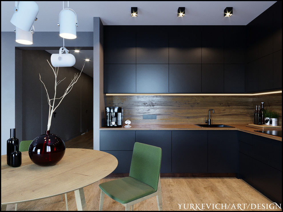 Кухня-гостиная в серых тонах