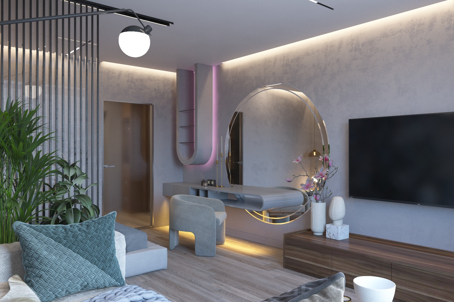 Дизайн интерьера в ЖК Фамилия. Гостиная-Спальня