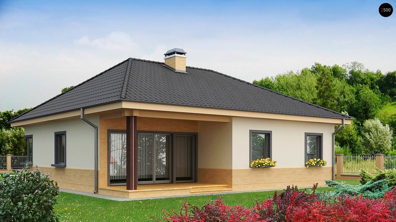 Обложка проекта: Z24 Практичный одноэтажный дом с 4-х скатной кровлей и угловым окном в кухне.